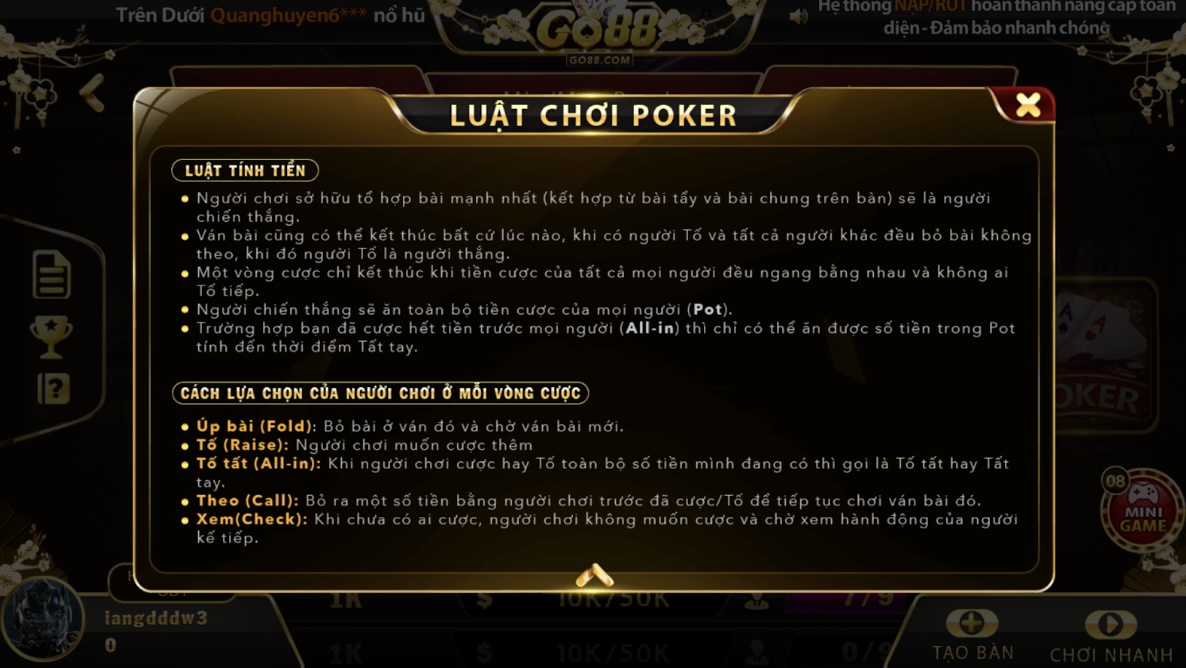 Quy tắc quan trọng khi tham gia game bài Poker Go88